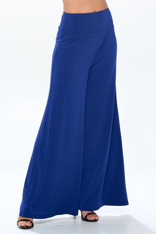 Solid Navy Blue Straight Wide Leg Pants - Thick Waistband Renee C.   