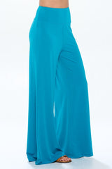 Solid Blue Straight Wide Leg Pants - Thick Waistband Renee C.   