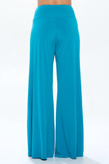 Solid Blue Straight Wide Leg Pants - Thick Waistband Renee C.   