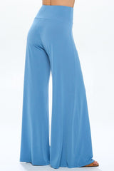 Solid Sky Blue Straight Wide Leg Pants - Thick Waistband Renee C.   