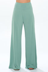 Solid Sage Straight Wide Leg Pants - Thick Waistband Renee C. Sage S 