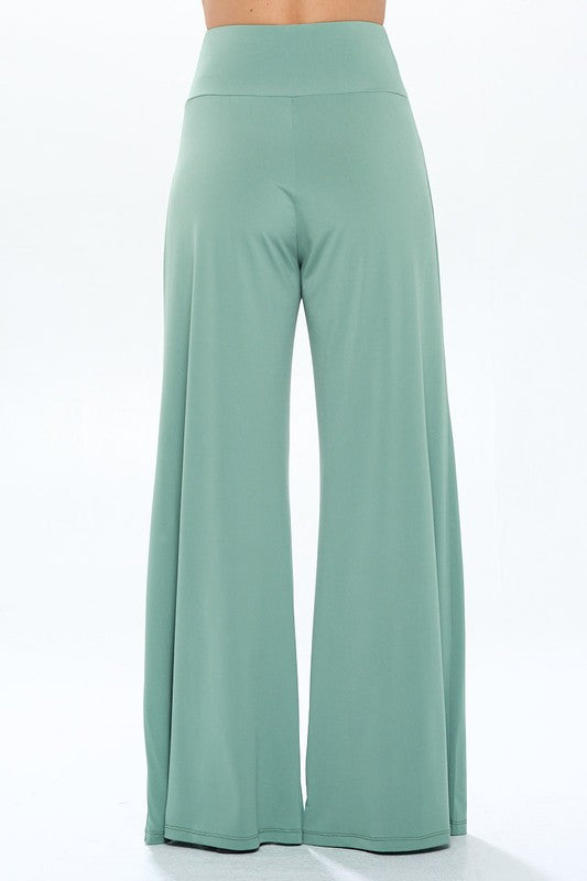 Solid Sage Straight Wide Leg Pants - Thick Waistband Renee C.   