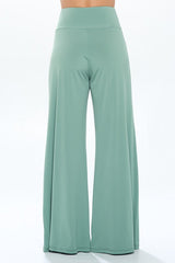 Solid Sage Straight Wide Leg Pants - Thick Waistband Renee C.   