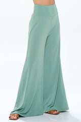 Solid Sage Straight Wide Leg Pants - Thick Waistband Renee C.   