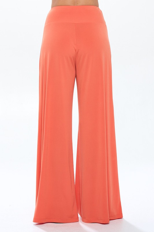 Solid Orange Straight Wide Leg Pants - Thick Waistband Renee C.   