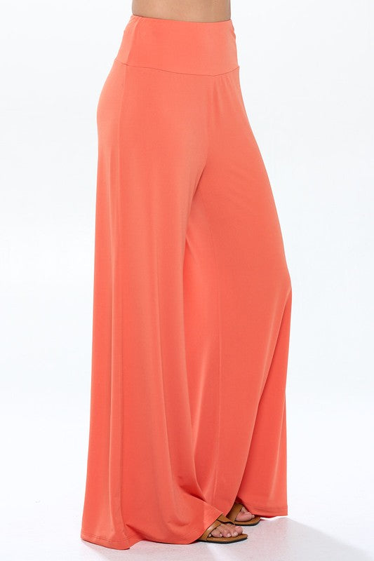 Solid Orange Straight Wide Leg Pants - Thick Waistband Renee C.   