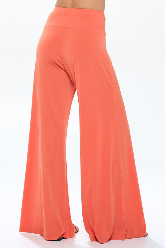 Solid Orange Straight Wide Leg Pants - Thick Waistband Renee C.   