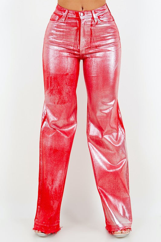 Metallic Wide Leg Jean in Red GJG Denim Red 1 