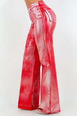 Metallic Wide Leg Jean in Red GJG Denim   