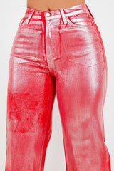 Metallic Wide Leg Jean in Red GJG Denim   