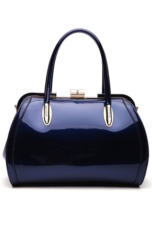 Marlene Patent Satchel Handbag by Mia K MKF Collection by Mia K Navy One Size 