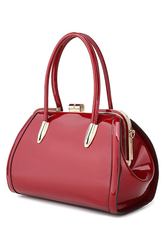 Marlene Patent Satchel Handbag by Mia K MKF Collection by Mia K Wine One Size 