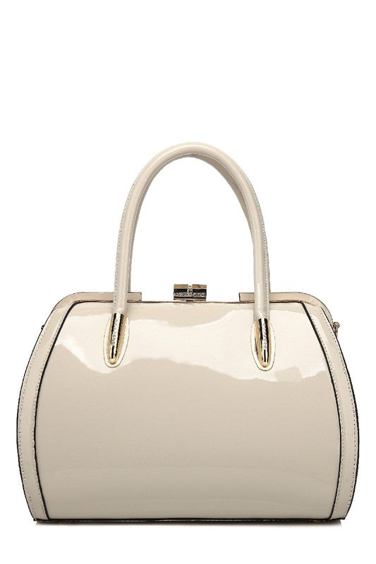 Marlene Patent Satchel Handbag by Mia K MKF Collection by Mia K Bone One Size 