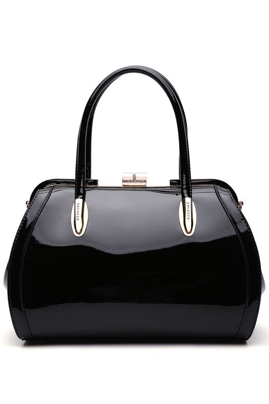 Marlene Patent Satchel Handbag by Mia K MKF Collection by Mia K Black One Size 