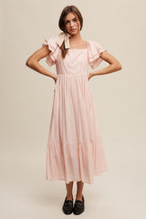 Square Neck Ruffled Short Sleeve Maxi Dress Listicle Peach Blush S 