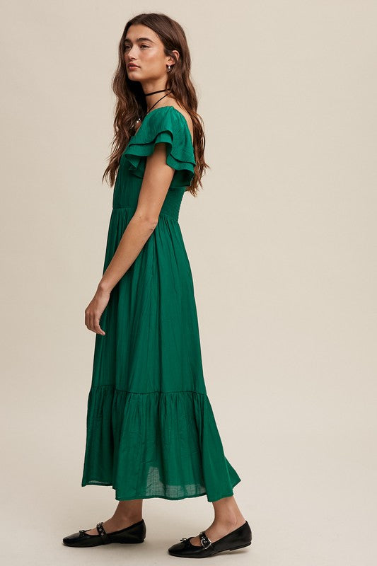 Square Neck Ruffled Short Sleeve Maxi Dress Listicle   