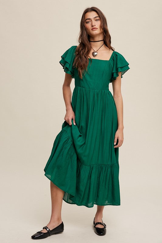 Square Neck Ruffled Short Sleeve Maxi Dress Listicle   