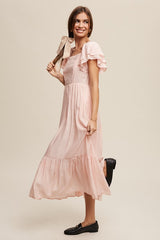 Square Neck Ruffled Short Sleeve Maxi Dress Listicle   