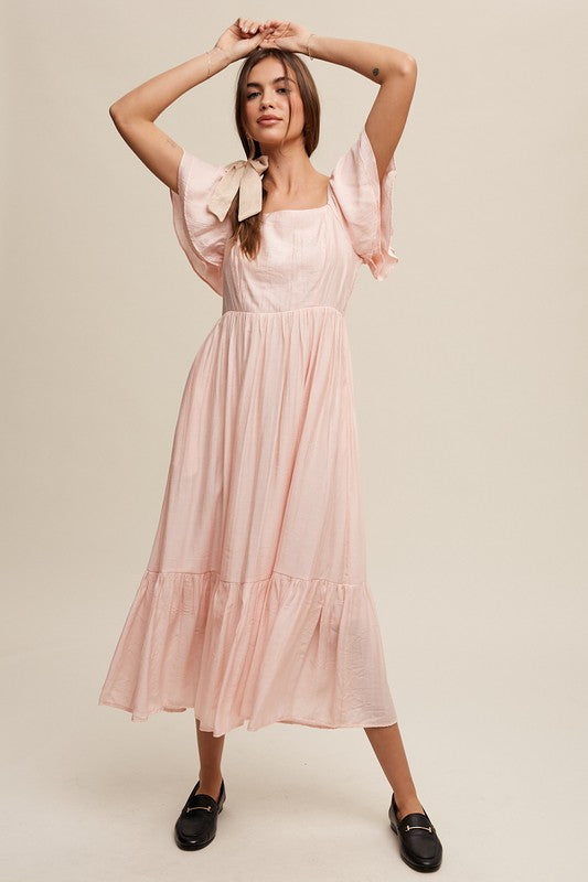 Square Neck Ruffled Short Sleeve Maxi Dress Listicle   