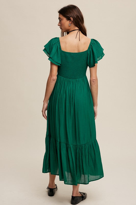 Square Neck Ruffled Short Sleeve Maxi Dress Listicle   