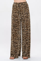 Leopard Print Plisse High Waist Pants Renee C. Leopard S 