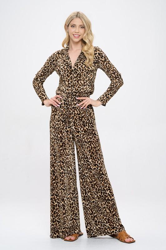 Leopard Print Plisse High Waist Pants Renee C.   