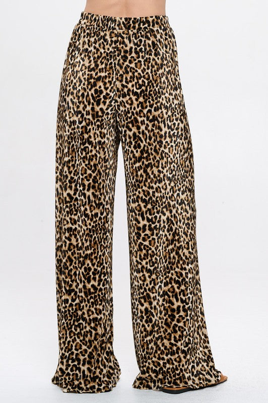 Leopard Print Plisse High Waist Pants Renee C.   