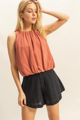 Bubble Hem Round Neck Sleeveless Blouse HYFVE