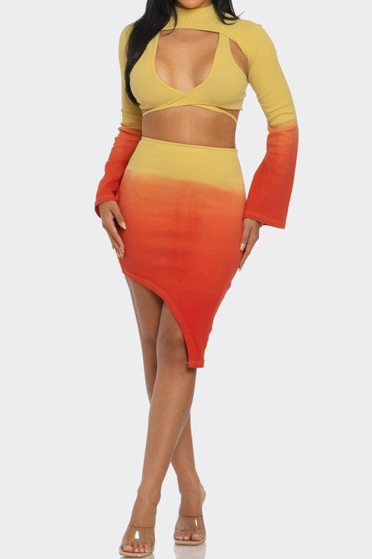 Sunset Aura 3 Piece Cutout Asymmetrical Set Athina ORANGE S 