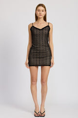 Lace Ruffle Bodycon Mini Dress Emory Park BLACK S 