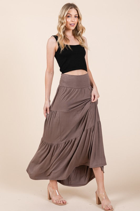 Solid Tiered Ruffle Maxi Skirt Orange Farm Clothing MOCHA S 