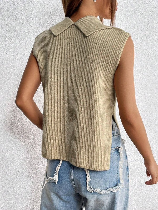 Sleeveless Ribbed Knit Sweater Vest Miss Sparkling   