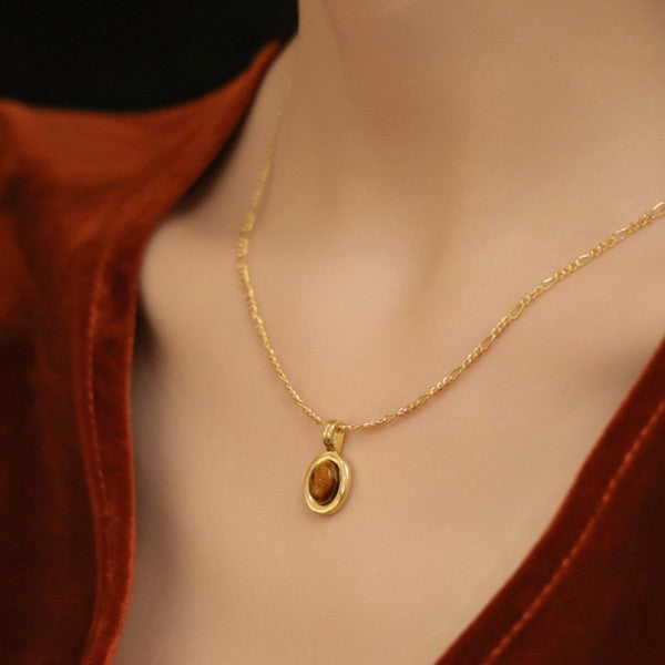 Vintage Style Oval Gem Pendant Necklace SOCALI   