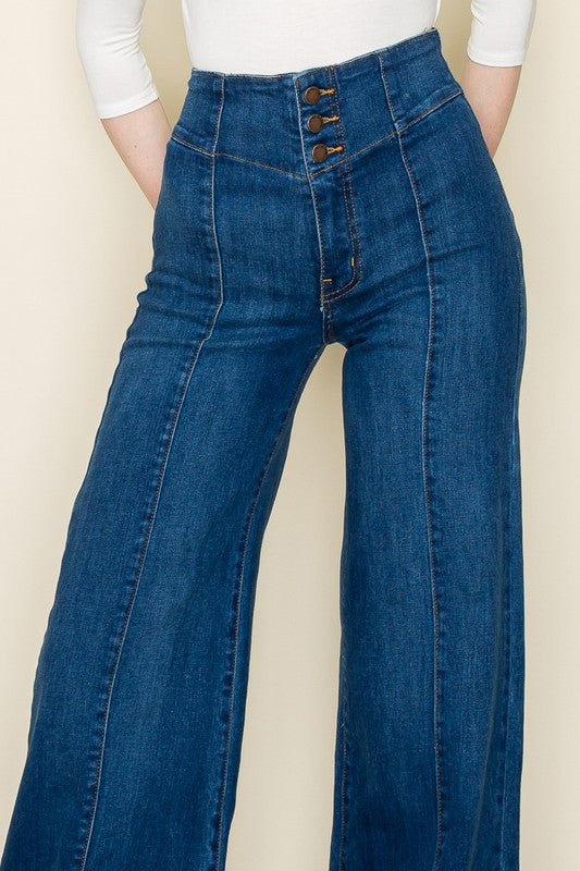 High-Waisted Wide-Leg Western Jeans O2 Denim   