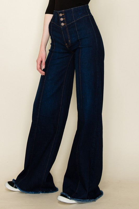 High-Waisted Wide-Leg Western Jeans O2 Denim   