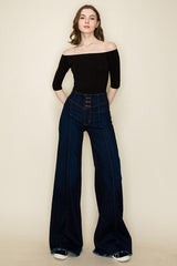 High-Waisted Wide-Leg Western Jeans O2 Denim   