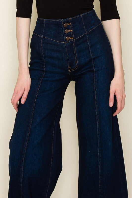 High-Waisted Wide-Leg Western Jeans O2 Denim   