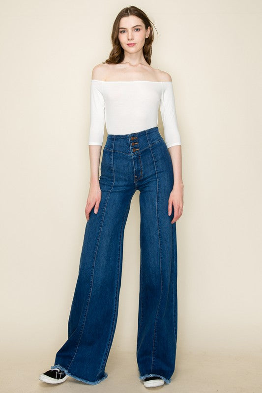 High-Waisted Wide-Leg Western Jeans O2 Denim   