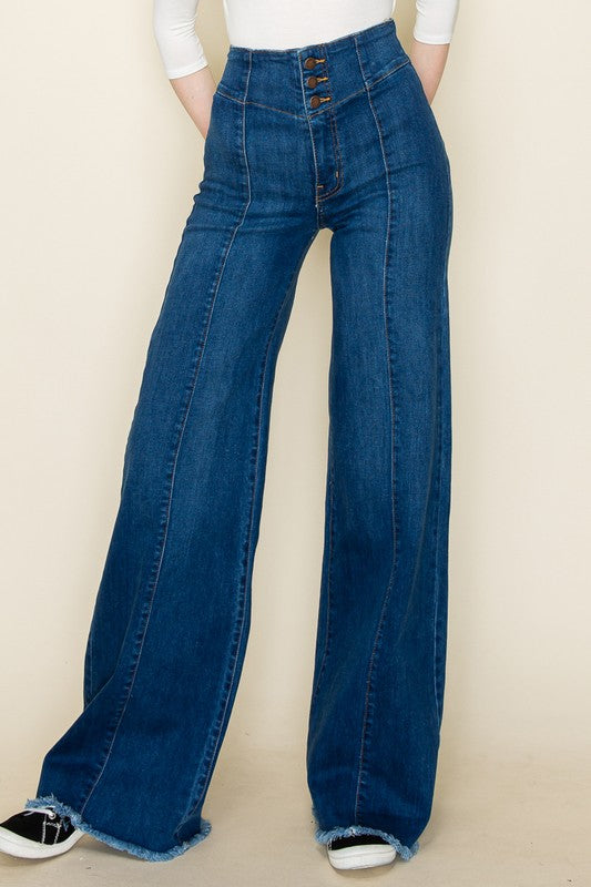 High-Waisted Wide-Leg Western Jeans O2 Denim   