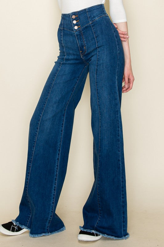 High-Waisted Wide-Leg Western Jeans O2 Denim   