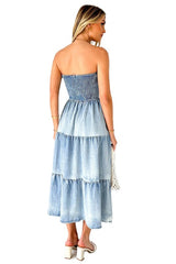 Denim Smocked Tiered Midi Dress By Claude   