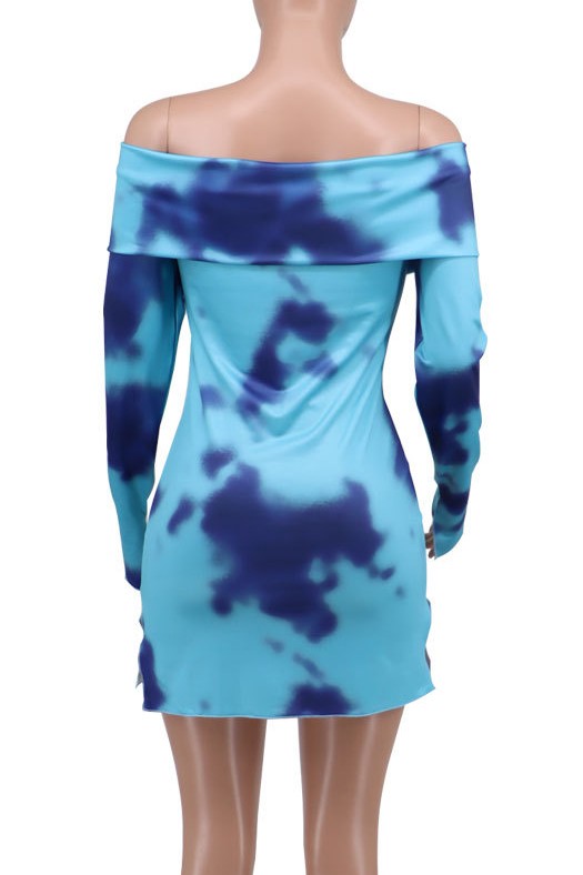 Tie-Dye Mini Off Shoulder Button Up Dress By Claude   