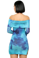 Tie-Dye Mini Off Shoulder Button Up Dress By Claude   