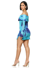 Tie-Dye Mini Off Shoulder Button Up Dress By Claude   