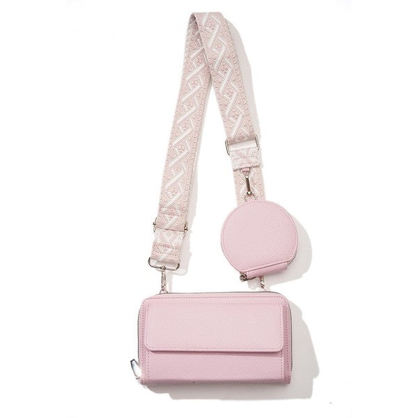 Lucy Vegan Leather Crossbody Strap Bag Handbag Dani & Em Pink 1 