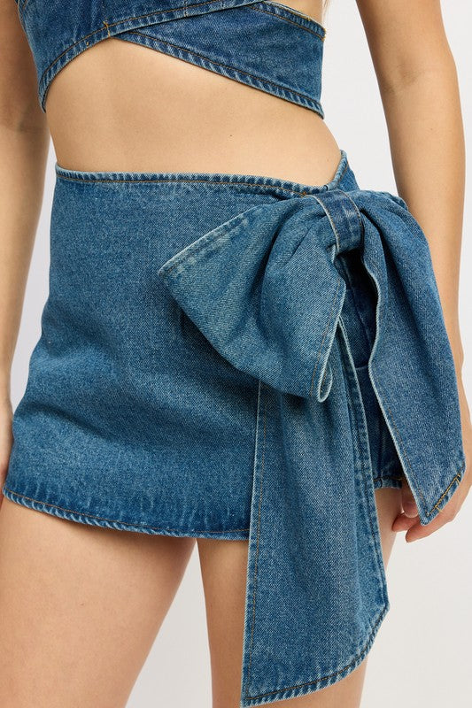 Denim Bow Detailed Mini Skirt Emory Park   