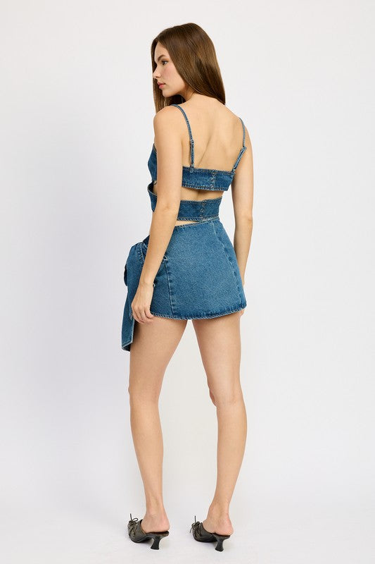 Denim Bow Detailed Mini Skirt Emory Park   