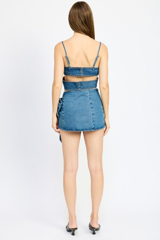 Denim Criss Cross Wrapped Sleeveless Crop Top Emory Park   