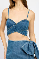 Denim Criss Cross Wrapped Sleeveless Crop Top Emory Park   