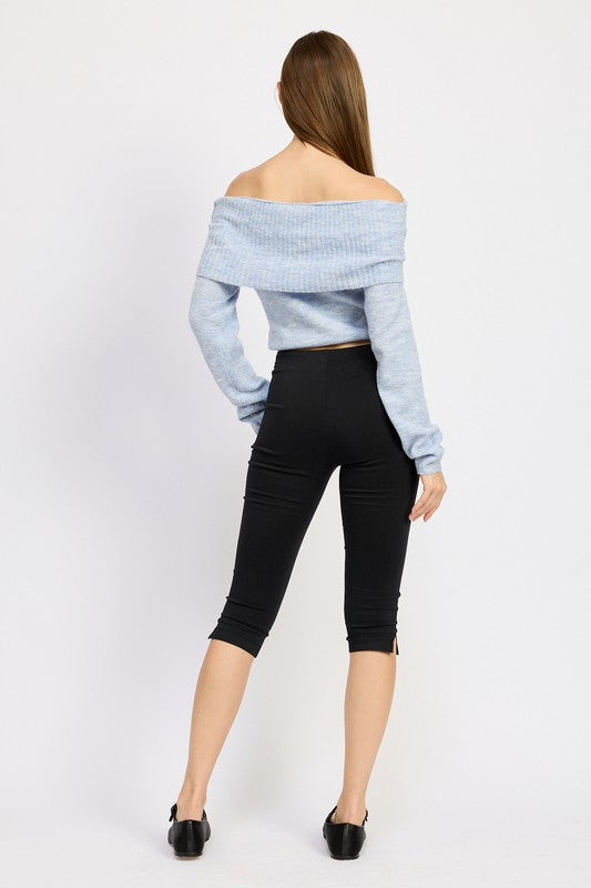 Off Shoulder Long Sleeve Draped Over Top Emory Park   